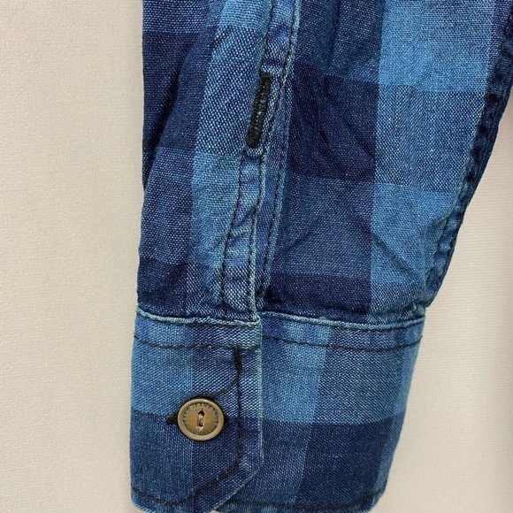 True Religion Men's Size S Blue Plaid Check Double Pocket Embroidered Logo Shirt - Picture 7 of 7